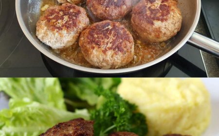 Fleischpflanzerl mit Kartoffelpüree und Gurkensalat