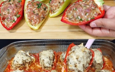 Omas Ofenpaprika gefüllt mit Hackfleisch, schmeckt wahnsinnig lecker