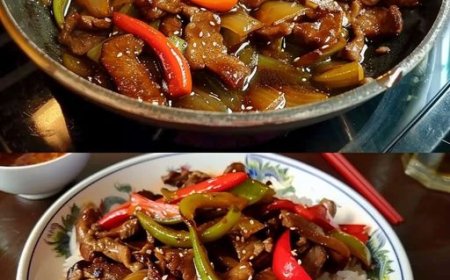 Chinesisches Rindfleisch mit Zwiebeln und Paprika