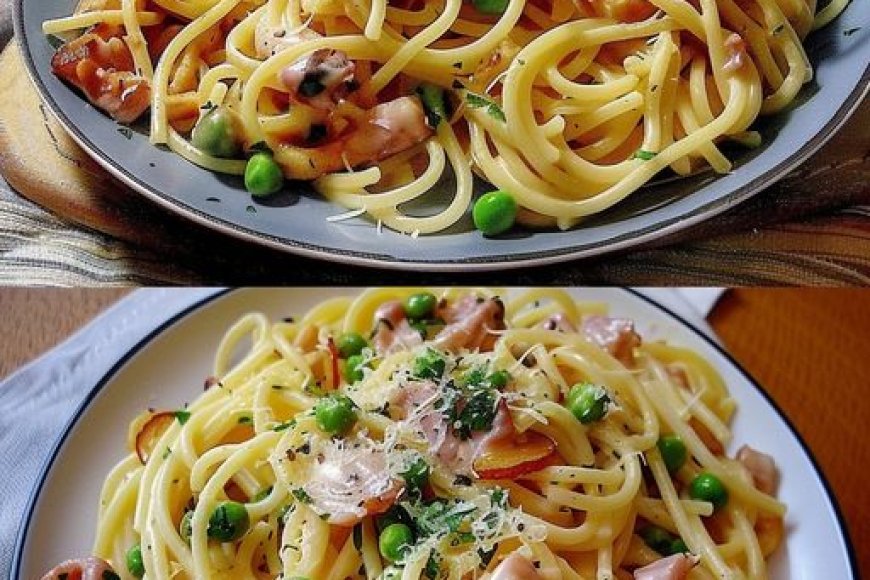 Spaghetti alla Panna in Käse Sahnesauce mit Schinken und Erbsen - Rezepte