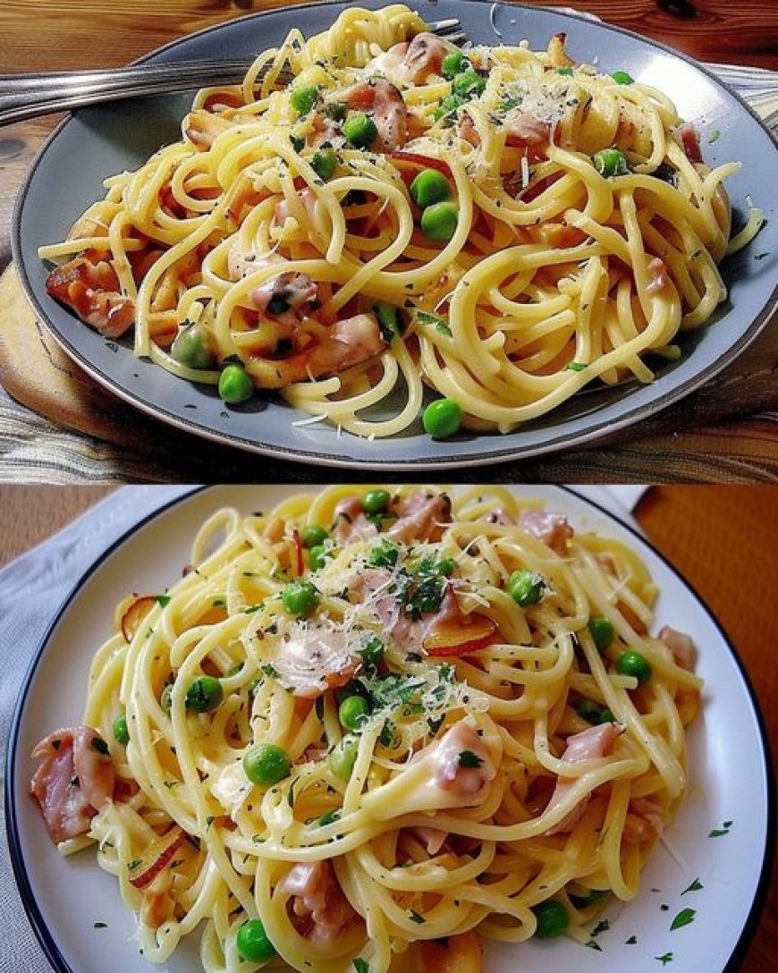 Spaghetti alla Panna in Käse Sahnesauce mit Schinken und Erbsen - Rezepte