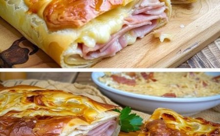 Gefüllter Blätterteigstrudel mit Schinken und Käse in 10 Minuten
