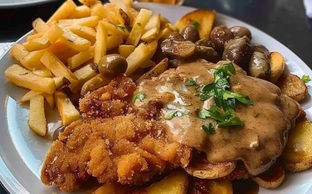 Hänschen Schnitzel mit Pommes und Rahm Champions