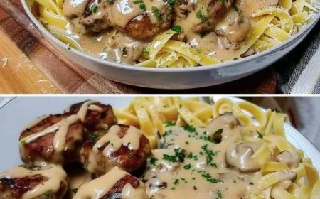 Nudeln mit Pilzsoße und Hackbällchen