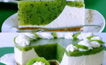 Erfrischende ohne Backen Kiwi Torte mit Frischkäse