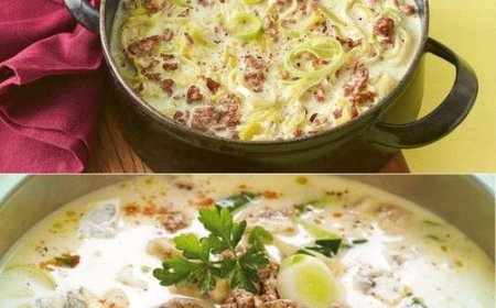Käse Lauch Suppe mit Hackfleisch