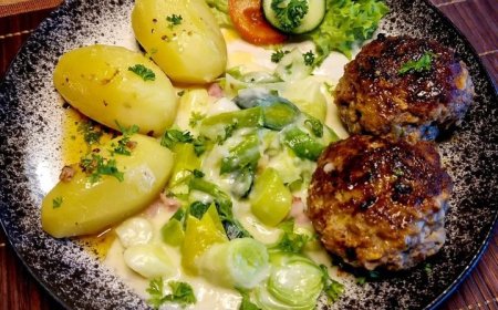 Fleischpflanzerl mit Kartoffel-Lauchgemüse
