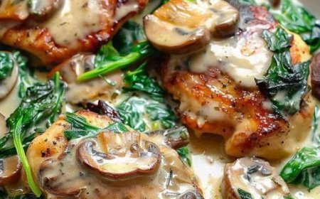 Hähnchen mit Spinat und Pilzen in cremiger Parmesan-Sauce