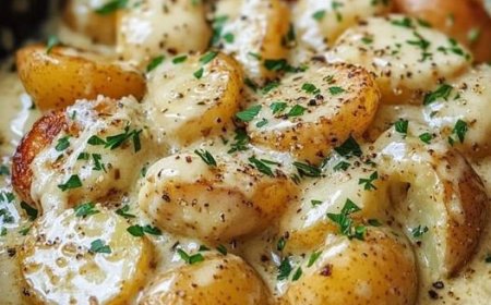 Kartoffeln in cremiger Knoblauchsoße backe ich 2x im Woche