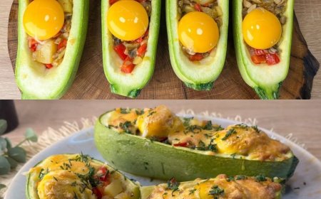 Gefüllte Zucchini mit Gemüse, Eiern und Käse