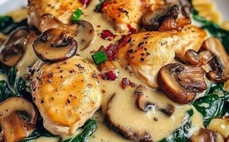Spinat Hähnchen in leckere Champignons Knoblauchsauce in 15 Minuten