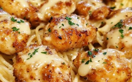 Spaghetti Hähnchen in Parmesan Knoblauchsauce