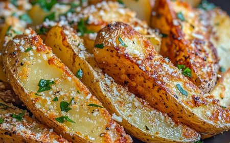 Ofengebackene Knoblauch-Parmesan-Kartoffelspalten