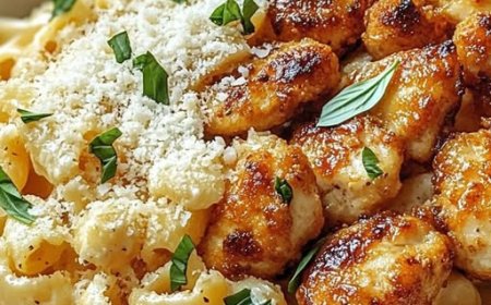 Knoblauchbutter-Hähnchenbissen mit Parmesan-Pasta