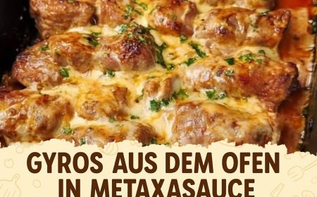 Gyros-Nudelauflauf in Metaxasoße
