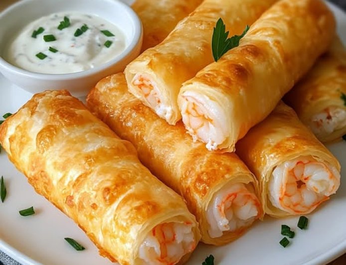 Crispy cigars with shrimp and garlic